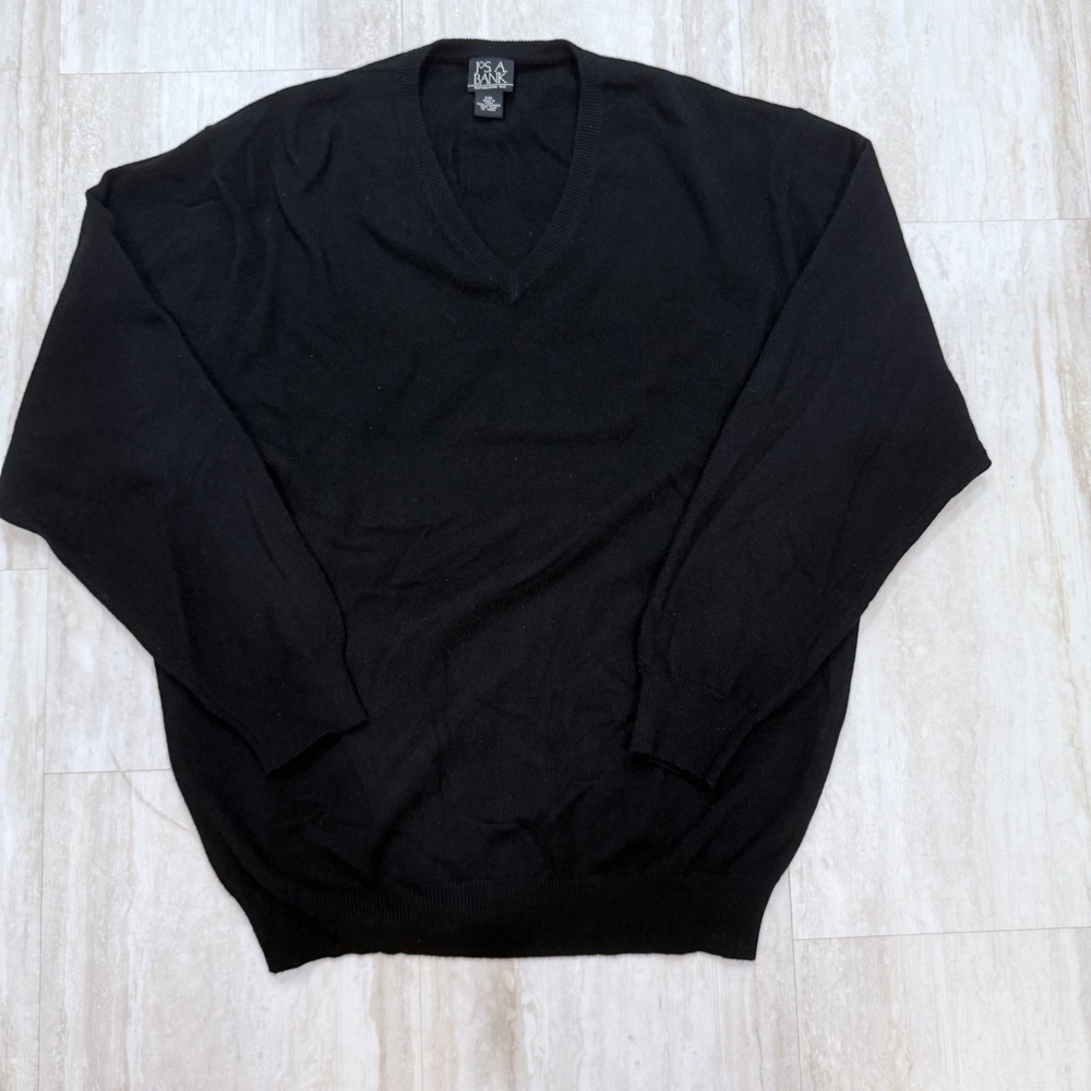 100% Cashmere Jos A Bank Mens XXL Black V-Neck Pullover Sweater RN 31608